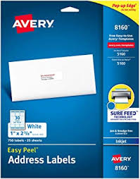 Avery design & print online is the best way to design and print your own custom labels and more, with no software needed. Amazon Com Avery Address Labels With Sure Feed For Inkjet Printers 1 X 2 5 8 750 Labels Permanent Adhesive 8160 08160 White Office Products