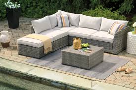 Furniwell 4 pieces outdoor furniture sectional patio sofa set modern ratten wicker conversation sets with cushions and glass table (brown). Cherry Point 4 Piece Outdoor Sectional Set Ashley Furniture Homestore