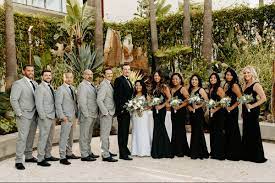 Bridesmaids And Groomsmen Groomsmen Grey Black Groomsmen Suits Black Bridesmaid Dresses