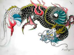 Stock bild von 'japanische drachenkopf tattoo sketch handgefertigten. Traditional Japanese Dragon Tattoo Design