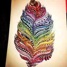 Feather Colored Zentangle Indian Art Paintings Tribal Tattoos Colorful Feathers