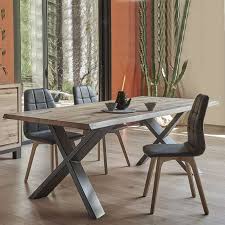 Un large choix de meubles pour salon et séjour pas chers : Table Extensible Rectangulaire En Chene Massif Et Metal Pieds En X Carte 4 Pieds Com