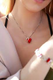 Infinity Love Heart Pendant Necklace Red Embossed Jewelry Crystal Necklace Outfit Blue Crystal Necklace