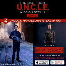 'unlock' and then insert the following case sensitive codes (without the quotes) to enable the corresponding effect. The Man From Uncle On Twitter Play Manfromuncle S Mission Berlin Game And Unlock Napoleon S Stealth Suit Use Code Mpdgrc Http T Co Nuzbxsqhrn Http T Co W2odm4w99w