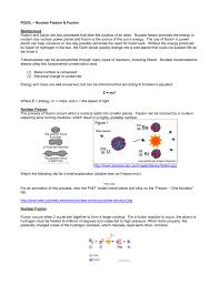 Matter will be changed into a new. Pogil Nuclear Fission Fusion