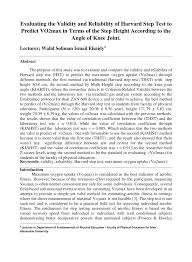 Pdf Evaluating The Validity And Reliability Of Harvard Step Test To Predict Vo2max In Terms Of The Step Height According To The Angle Of Knee Joint