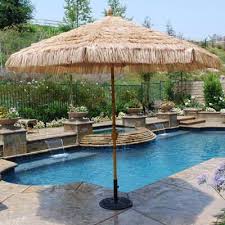 Galtech 9 Thatch Auto Tilt Umbrella Natural In 2020 Backyard Pool Designs Backyard Pool Landscaping Swimming Pools Backyard