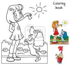 une petite fille joue avec un chien livre de coloriage illustration papier peint papiers peints caniche os tache myloview fr souris singe ami