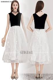 Black And White Semi Formal Dress Black And White Lace Semi Formal Dress Tea Length Sleeveless Bls97028 Gemgrace Com Lace Party Dresses Tea Length Dresses Midi Dress Party