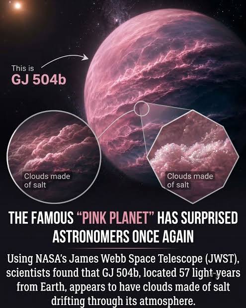 🌌🩷 The universe just got even stranger… and saltier. The famous “Pink  Planet” has surprised astronomers once again. Using the incredible James  Webb Space Telescope, scientists discovered that GJ 504