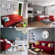 La déco de salon en gris et blanc est intemporelle et elle constitue une base qui permet de changer souvent en ajoutant juste quelques touches de couleurs avec une teinte vive : Quelle Peinture Quelle Couleur Autour D Un Canape Rouge Clematc Deco Salon Canape Rouge Canape Rouge Deco Canape Rouge