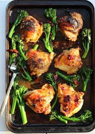 Sheet Pan Honey Balsamic Chicken Thighs With Broccolini Is No Fuss And Just Delicious The Most Honey Balsamic Chicken Balsamic Chicken Thighs Balsamic Chicken