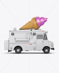 Ice Cream Food Truck Mockup Side View In Vehicle Mockups On Yellow Images Object Mockups Mockup Free Psd Free Packaging Mockup Mockup