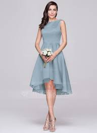 Au 257 00 A Line Scoop Neck Asymmetrical Satin Bridesmaid Dress Jj S House Com Imagens Vestidos Looks Cerimonia