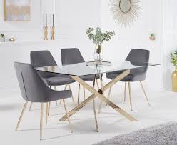 Check spelling or type a new query. Denver 160cm Rectangular Gold Leg Glass Dining Table With Fern Velvet Chairs Grey 4 Chairs 729 00 Save Up To 14 Off