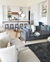 Time For Another Reveal From The Smimodernfarmhouse Today I Am Sharing The Kitchen An Dark Grey Couch Living Room Farm House Living Room Couches Living Room