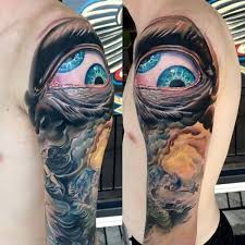 Colorful hippie bus tattoo design for leg. 60 Trippy Tattoos For Men Psychedelic Design Ideas