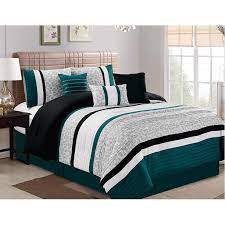 1.5 stripe 100% supima cotton 550 thread count 4 pc. Hgmart Bedding Comforter Set 7 Piece Luxury Striped Microfiber Bedding Sets Oversized Bedroom Comforters California King Teal Walmart Com Walmart Com