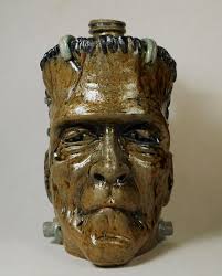 Folk Art Pottery Frankenstein's Monster Face Jug by Vonderhey