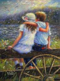 Summer Love Original Oil Painting Country Kids Hugging Etsy Art Painting Romantic Art