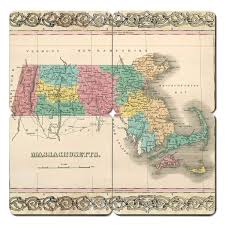 Large detailed map of massachusetts with cities and towns. Massachusetts Old World Map Coaster Torched Products