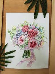 Bouquet Watercolour Gift For The Bride Wedding Art Wedding Etsy Wedding Painting Wedding Art Handmade Wedding Gifts