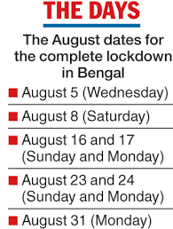 The lockdown in the entire state of west bengal will take place on thursday and saturday, this week. Full Lockdown On 7 Days In August Telegraph India