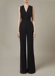 Black V Neck Crepe Jumpsuit Elie Saab