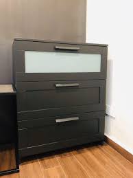 Chest of drawers (1) clock (1) coffee machine (1). Ikea Brimnes Chest Of 3 Drawers Black Frosted Glass 78cm L X 41cm D X 95cm H Furniture Home Living Furniture Tables Sets On Carousell