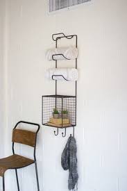 Kalalou Towel Rack With Wire Basket Shelf Wire Basket Shelves Diy Shelves Bathroom Wall Towel Racks