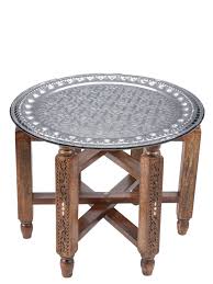 Inspired by oriental asian style, this coffee table features an authentic ming style. Oriental Coffee Table Halab Brown Amana Silver 60cm Oriental Tables Moroccan Tray Tables
