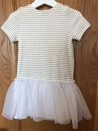 Petit Bateau Baby Girl Dress With Tulle Skirt White Gold