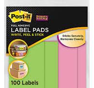Post-it® Super Sticky Removable Label Pads, 2900-PG, Rectangle, 2" x 3",  Assorted Colors, 25 Labels Per Pad, Pack Of 4 Pads