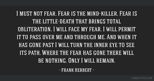 I Must Not Fear Fear Is The Mind Killer Fear Is The Little Death That Brings