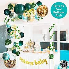 Baby shower decorations safari party decorations safari centerpieces. Sweet Baby Co Jungle Theme Safari Baby Shower Decorations With Green Balloon Garland Arch Backdrop Tropical Leaves Decoration Ivy Vines Banner Sign Neutral Birthday Party Supplies For Boy Or Girl Buy Online