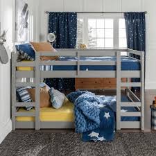 Walker Edison Furniture Company Solid Wood Traditional Low Twin Over Twin Bunk Bed Grey Hdwjrtotgy In 2020 Low Bunk Beds Beds For Small Rooms Twin Bunk Beds