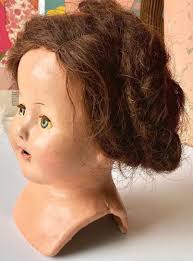 Vintage Composition Doll Head Real Hair Wig Braids Sleep Eyes Open Mouth  Creepy Cute Decor Chippy Girl Doll Bust Display