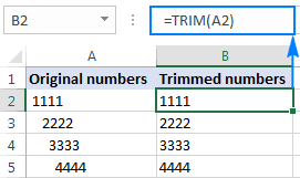 =trim (a2) where a2 is the cell you want to delete spaces from. Excel Trim Function Quick Way To Remove Extra Spaces
