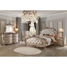 Acme Gorsedd Queen Bed In Cream Fabric And Antique White Walmart Com Bedroom Sets Queen Bedroom Set Traditional Bedroom Sets