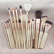 makeup brushes rose gold wood handle