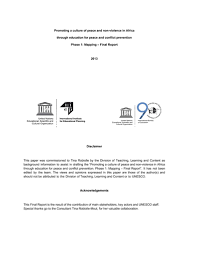 Promoting A Culture Of Peace And Non-Violence In Africa Through Education  For Peace And Conflict Prevention, Phase 1: Mapping, Final Report
