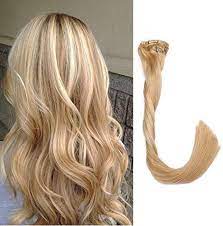 Beautiful Highlight Blonde Clip In Hair Extension Double Weft 70 Gram 7pcs 16 Clips Silky Clip In Hair Extensions 18 Inch Hair Extensions Human Hair Extensions