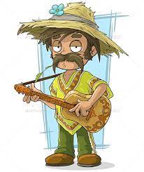 Cartoon Farmer In Straw Hat With Guitar Illustration Vector Man Cartoon