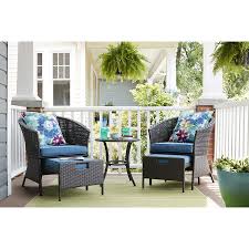 Garden Treasures Sandyfield 5 Piece Brown Wicker Patio Conversation Set With Blue Cushions Lowes Com Patio Furniture Collection Small Patio Furniture Patio Decor