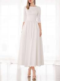 ♥ vereinbare jetzt einen anprobetermin für das brautkleid. Midi Brautkleid Standesamt Schlicht Satin Mit 34 Armel U Boot Ausschnitt Taschen