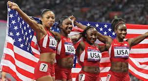 The 4 × 100 metres relay or sprint relay is an athletics track event run in lanes over one lap of the track with four runners completing 100 metres each. U S Women Break 4x100 World Record The New York Times