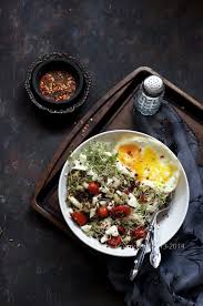 Quinoa Salad With Cucumber Feta And Fried Egg Vegetarian Recipes Recipes Healthy Recipes