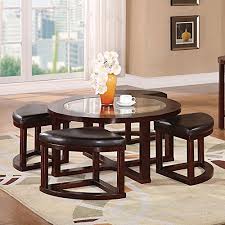 Classic and original coffee table with a durable frame made of repurposed wire spool. 1perfectchoice Patia 5 Pcs Round Coffee Table 4 Ottomans Set Glass Top Microfiber Faux Leather Color Espresso Buy Online In Bahamas At Bahamas Desertcart Com Productid 26189282