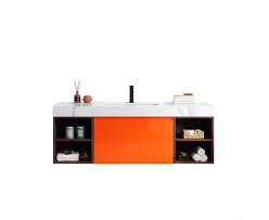 (and the stuff under the counter along. Manarola 60 Red Amber With Thick Quartz Wall Mount Modern Bathroom Vanity Open Shelves Keetchen