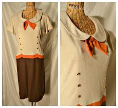 Vintage 1960s Fall Dress Peter Pan Collar Secretary Dress Cream Orange Brown Boucle Shirley Maclaine Sherbe Peter Pan Collar Dress Secretary Dress Fall Dresses